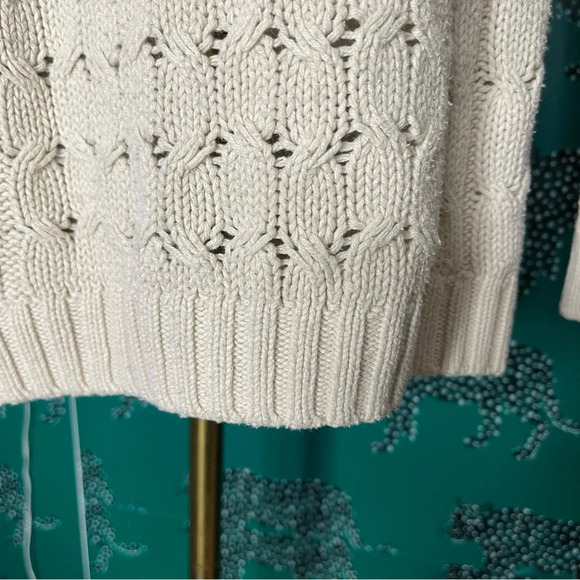 Old Navy White Long Sleeve Pullover Cable Knit Cotton Blend Crew Sweater Size S - Picture 7 of 10